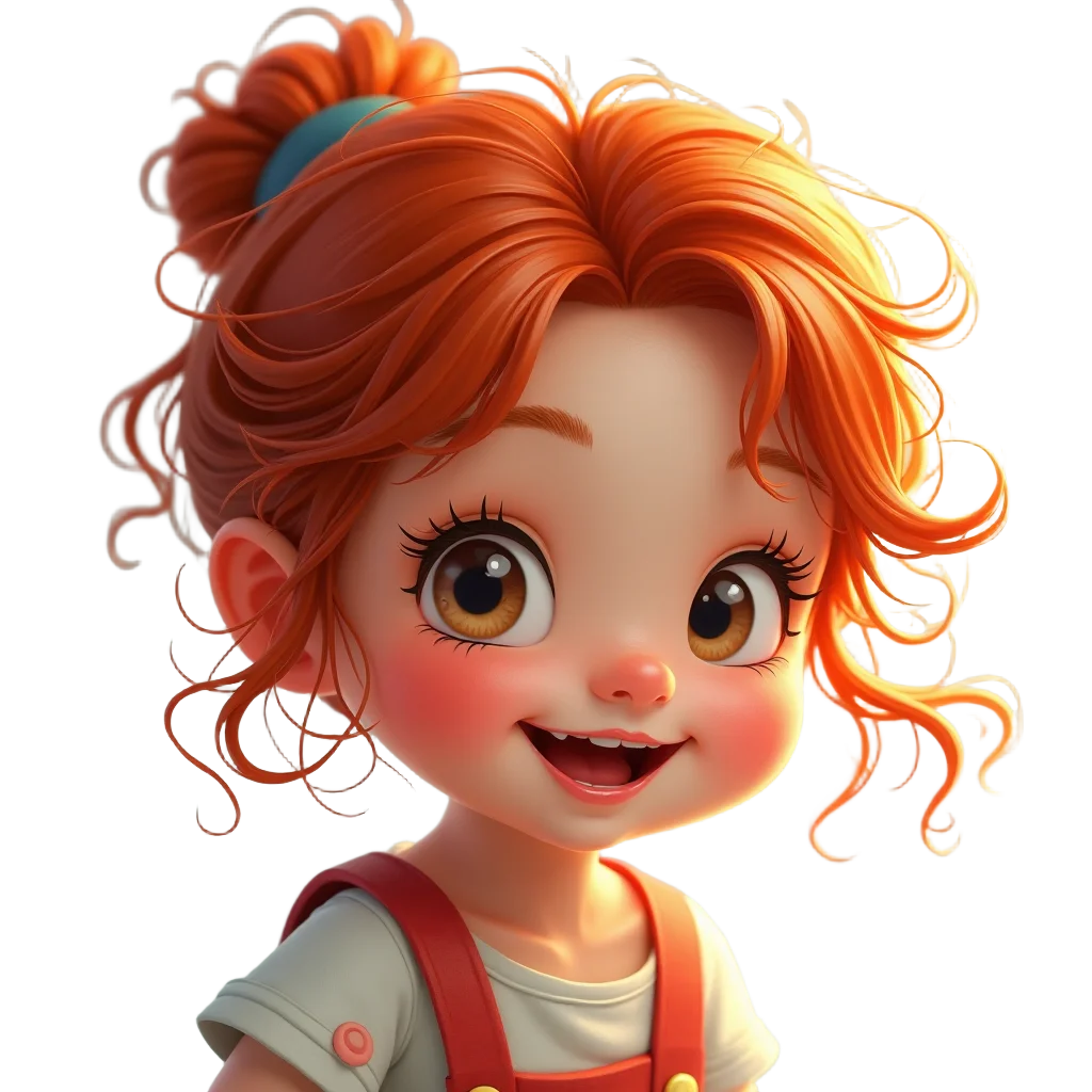 Adorable Cartoon Girl with Red Hair